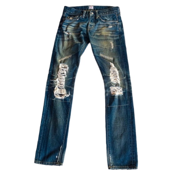 AG Selvedge Japanese Denim Heavily Distressed Jeans with Pure S925 Rivet - Picture 2 of 13